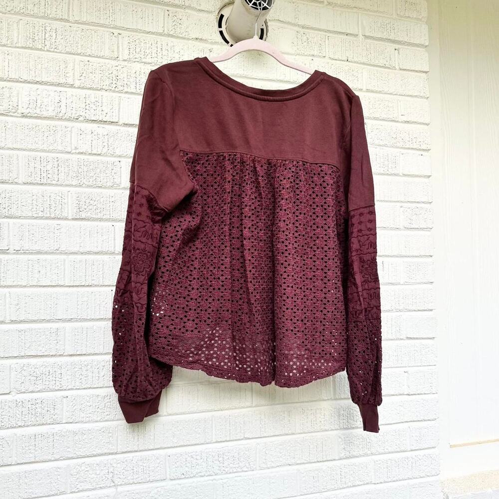 Anthropologie Burgundy Lace Eyelet Sleeve Long Sleeve - Picture 2 of 5